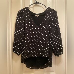 Black Polka Dot V-Neck Puff Sleeve Blouse